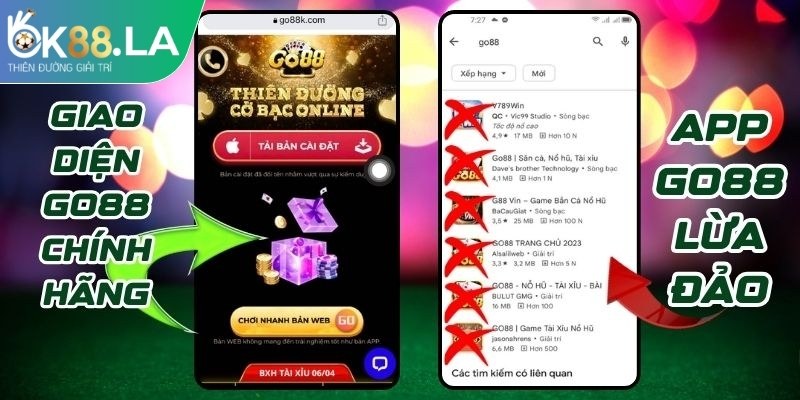 Website giả Go88 sao chép giao diện, logo, màu sắc của bản chính 